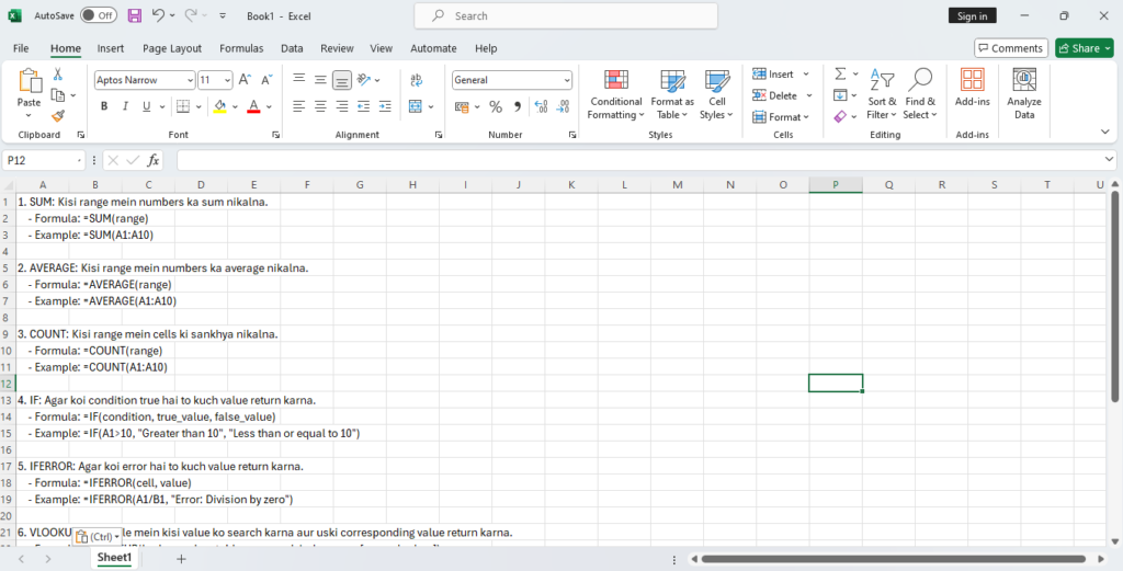 Excel formulas