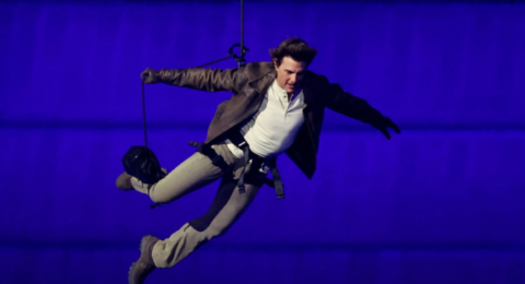 Tom Cruise jumped off the Stade de France during the closing ceremony of the Olympic Games.