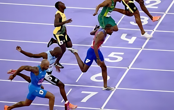 Noah Lyles won gold for the USA in the 100 meters in 0.005 seconds