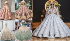शानदार सफेद वेडिंग गाउन सुंदर लेस डिज़ाइन लंबा घेरा दुल्हन के लिए परफेक्ट विकल्प!