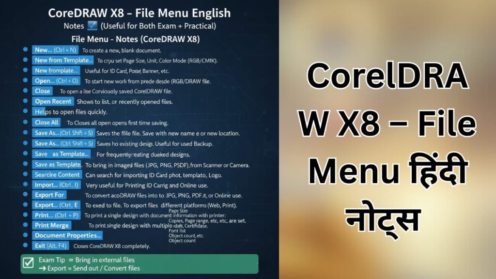CorelDRAW X8 File Menu Notes