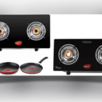 Pigeon gas stove – तीन बर्नर वाला टफन्ड ग्लास गैस स्टोव, तेज और सुरक्षित कुकिंग के लिए