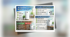 Air Purifier room me laga hua jo hawa ko HEPA filter se shuddh karta hai