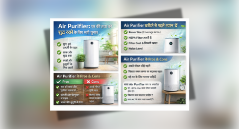 Air Purifier room me laga hua jo hawa ko HEPA filter se shuddh karta hai