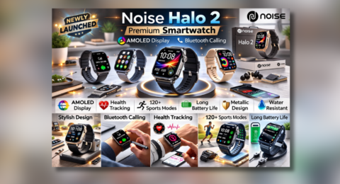 Noise Halo 2 Smartwatch front display with AMOLED screen and metallic design