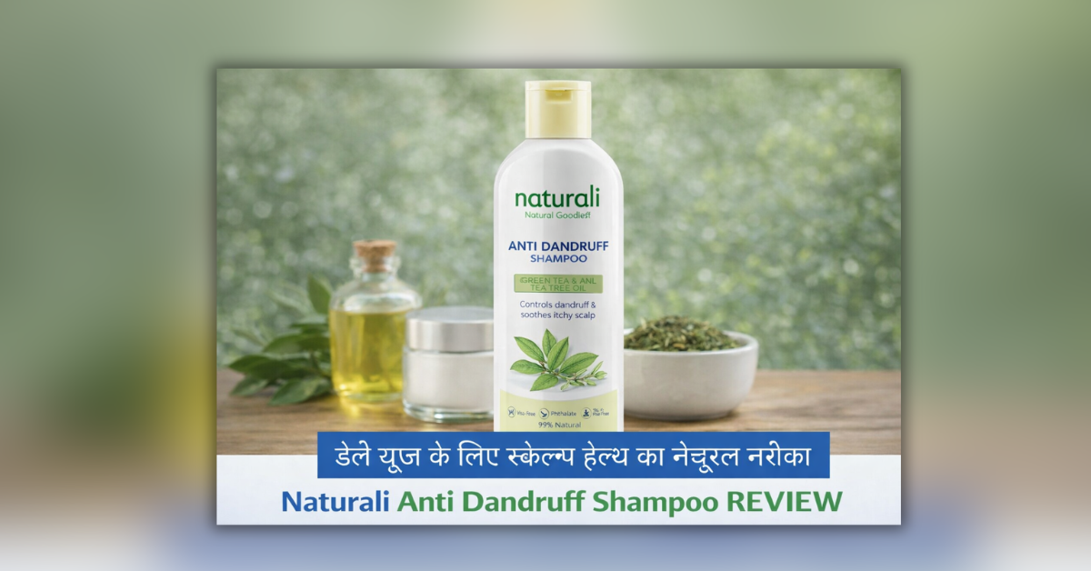 Naturali Anti Dandruff Shampoo bottle with green tea and tea tree oil for dandruff control