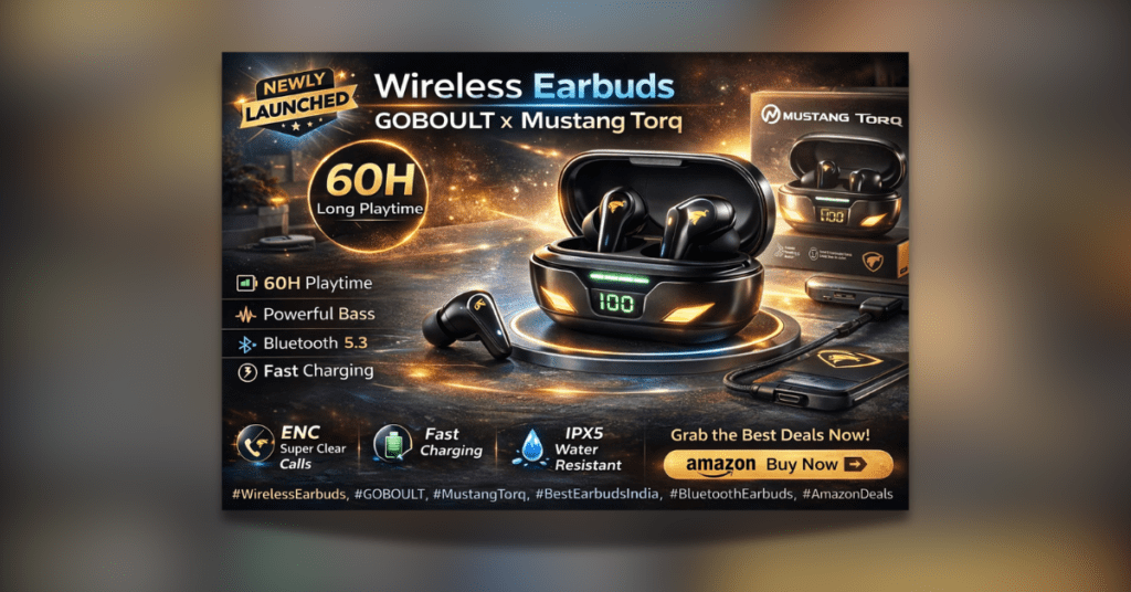 GOBOULT x Mustang Torq Wireless Earbuds with charging case and LED battery display