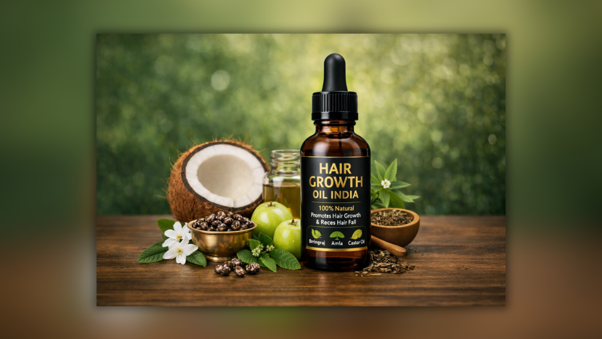 Hair Growth Oil India Ayurvedic bottle with amla bhringraj castor oil ingredients