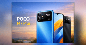 Poco M7 Plus smartphone front and back view with 108MP camera