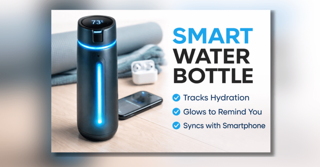 Smart water bottle with LED reminder and temperature display for daily hydration tracking