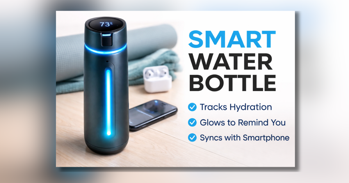 Smart water bottle with LED reminder and temperature display for daily hydration tracking