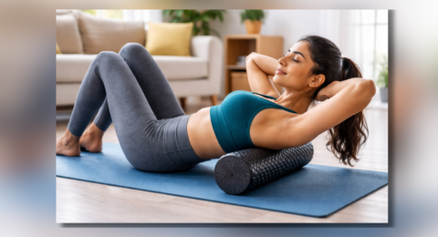 Foam roller exercise for muscle recovery and back pain relief at home