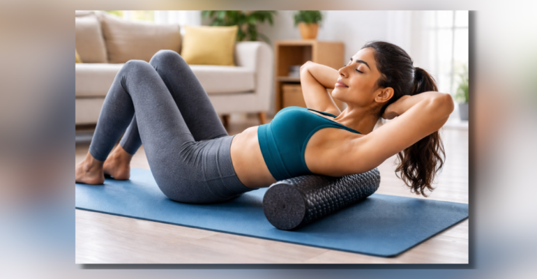 Foam roller exercise for muscle recovery and back pain relief at home