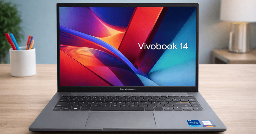 Asus Vivobook 14 लैपटॉप का स्लिम डिजाइन और 14 इंच डिस्प्ले