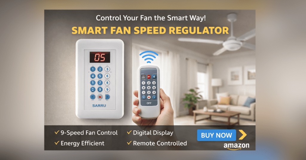 Smart Fan Speed Regulator with remote control and digital display for ceiling fan