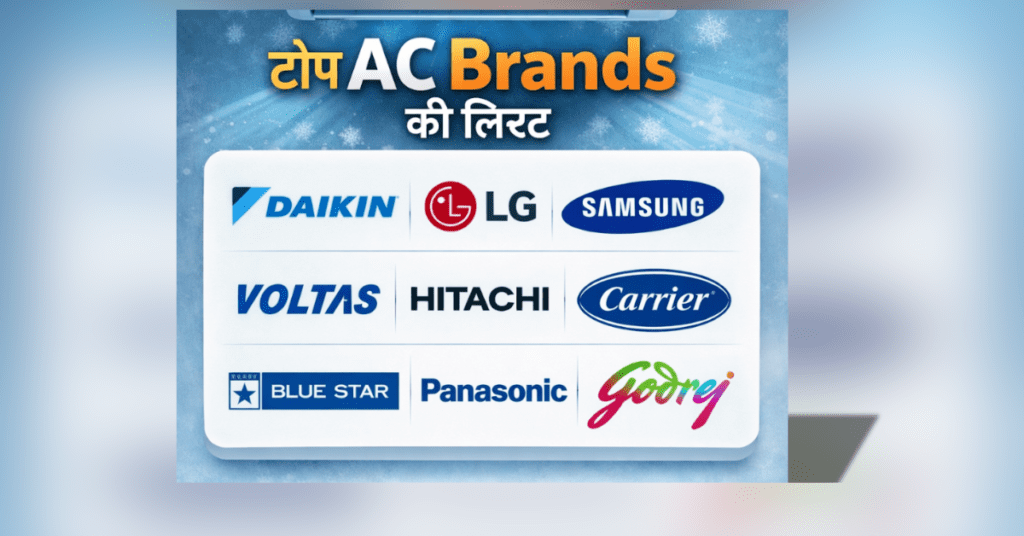 Top AC Brands List in India with Daikin LG Samsung Voltas Hitachi Carrier Blue Star Panasonic Godrej