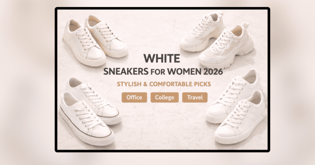 White Sneakers for Women 2026 – stylish and comfortable white casual sneakers for office, college and travel