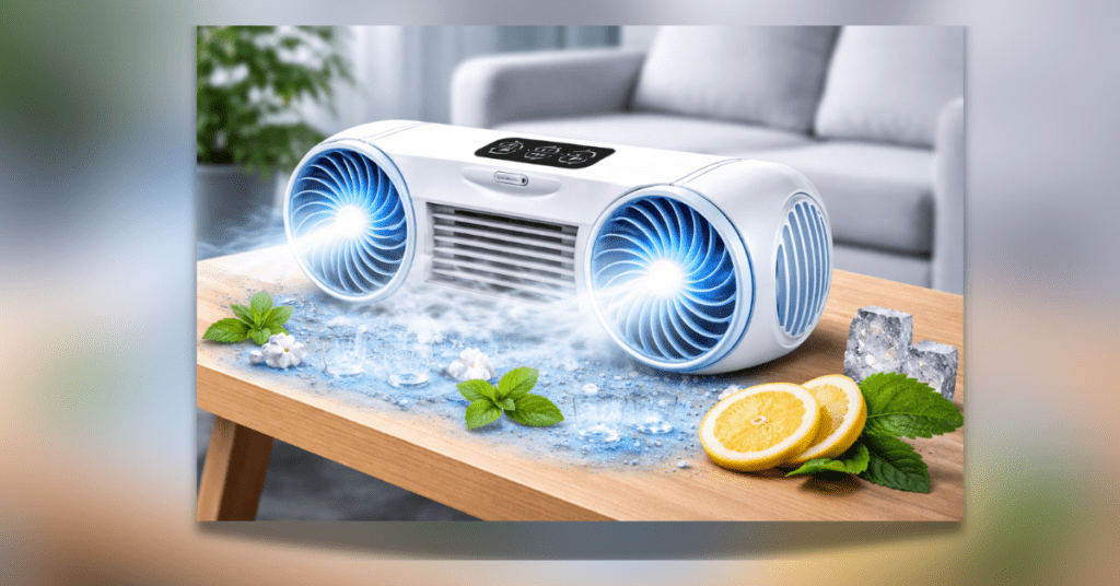 Battery Operated Air Cooler portable mini AC cooler with rechargeable battery and cooling spray