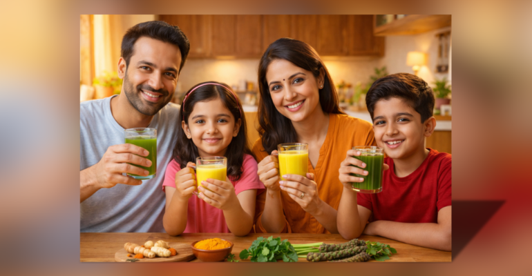 Immunity Booster 2026 healthy drink turmeric milk giloy juice Indian family strong immunity