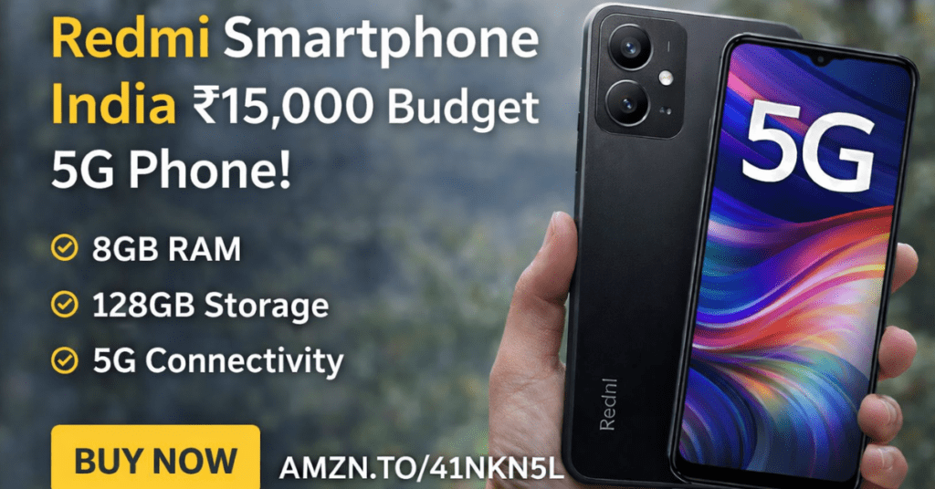 Redmi smartphone India Redmi 15 5G मिडनाइट ब्लैक 8GB 128GB बजट 5G फोन