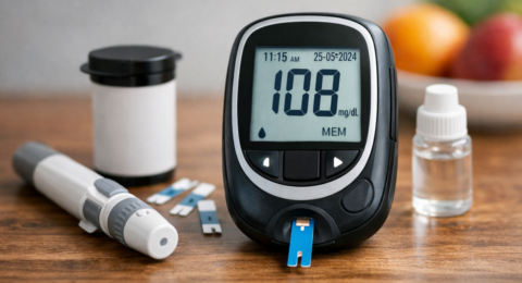 Glucometer से घर पर ब्लड शुगर चेक करते हुए