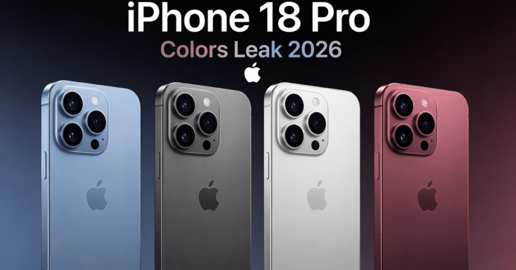 iPhone 18 Pro Colors के नए ऑप्शन Light Blue, Dark Gray, Silver और Dark Cherry