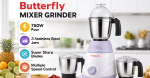 Butterfly mixer grinder 3 स्टेनलेस स्टील जार और 750W मोटर के साथ