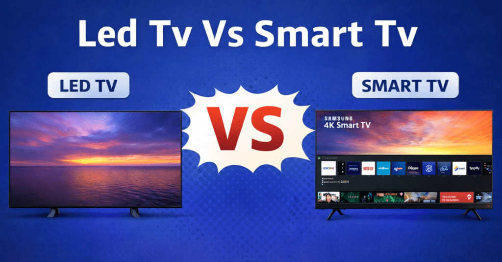 Led Tv Vs Smart Tv comparison image showing LED TV and Smart TV difference