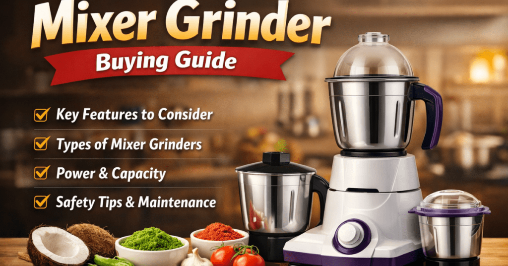 Mixer Grinder Buying Guideमिक्सर ग्राइंडर खरीदने की गाइड – फीचर्स, प्रकार, पावर और कैपेसिटी की जानकारी