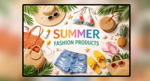 Summer Fashion Products गर्मी के मौसम के लिए फैशनेबल सनग्लासेस, हैट, चप्पल और बीच एक्सेसरीज़