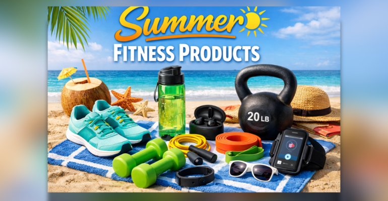 Summer Fitness Products समर फिटनेस प्रोडक्ट्स – बीच पर रखे जिम एक्सरसाइज इक्विपमेंट