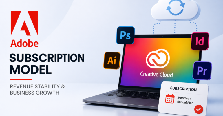 Adobe Subscription Model से revenue stability और business growth का concept