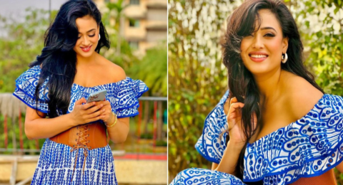 Shweta Tiwari का स्टाइलिश लुक cropped shirt और baggy pants में