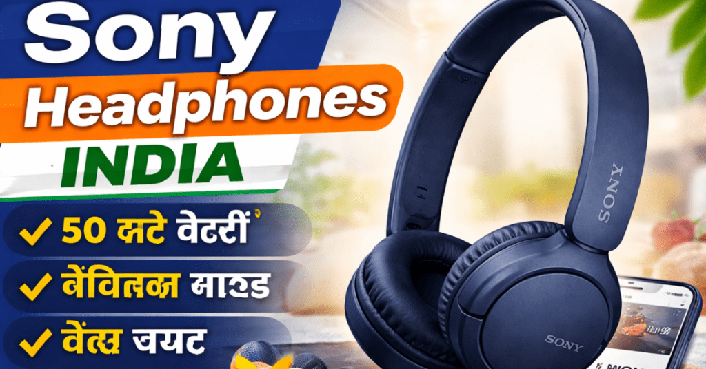 Sony headphones India वायरलेस ब्लूटूथ ऑन ईयर हेडफोन 50 घंटे बैटरी के साथ