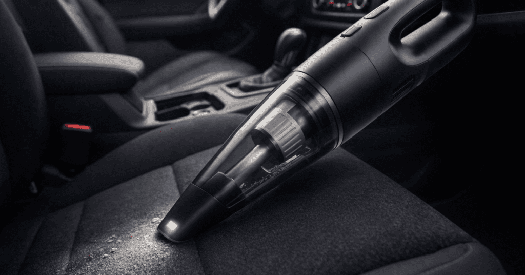 Car Vacuum Cleaner से कार की सफाई करते हुए