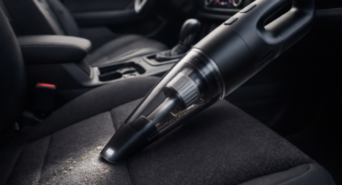 Car Vacuum Cleaner से कार की सफाई करते हुए