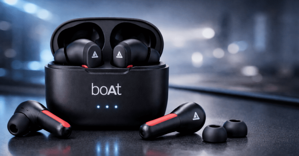 BoAt Airdopes ईयरबड्स चार्जिंग केस के साथ HD इमेज