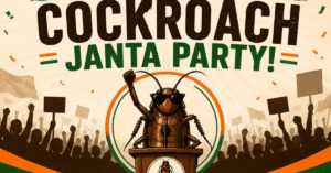Cockroach Janta Party से जुड़ी जानकारी दिखाता हुआ प्रतिनिधिक चित्र, जिसमें पार्टी की चर्चा और इश्क करो पार्टी से संबंधित विषय को दर्शाया गया है।