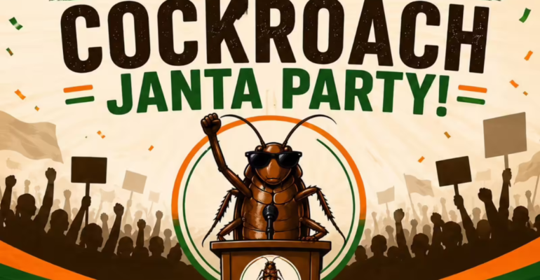 Cockroach Janta Party से जुड़ी जानकारी दिखाता हुआ प्रतिनिधिक चित्र, जिसमें पार्टी की चर्चा और इश्क करो पार्टी से संबंधित विषय को दर्शाया गया है।
