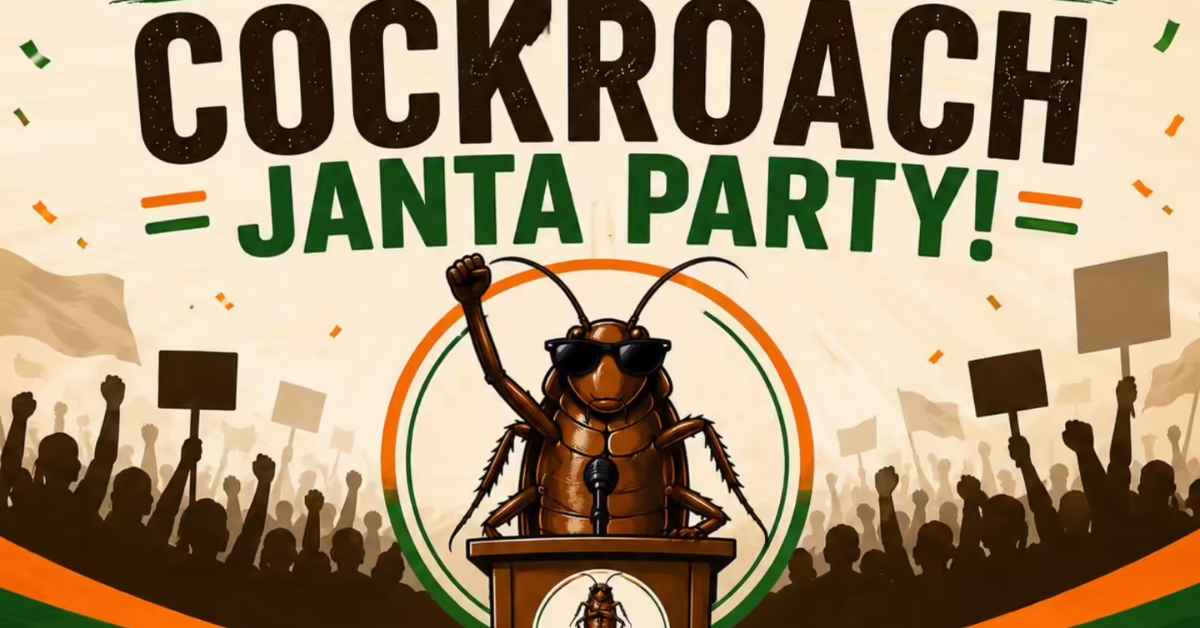 Cockroach Janta Party से जुड़ी जानकारी दिखाता हुआ प्रतिनिधिक चित्र, जिसमें पार्टी की चर्चा और इश्क करो पार्टी से संबंधित विषय को दर्शाया गया है।