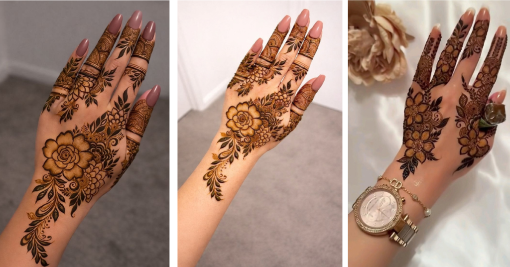शादी और wedding functions के लिए floral, peacock, mandala, paisley और traditional patterns से प्रेरित खूबसूरत मेहंदी डिजाइन, जो हाथों को elegant और festive look देते हैं।